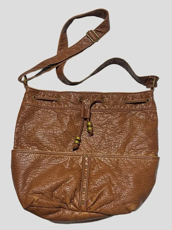 AEROPOSTALE Slouchy Boho Drawstring Bucket Bag Brown Textured - Picture 1 of 7